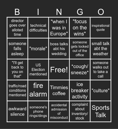 F2F Bingo Card