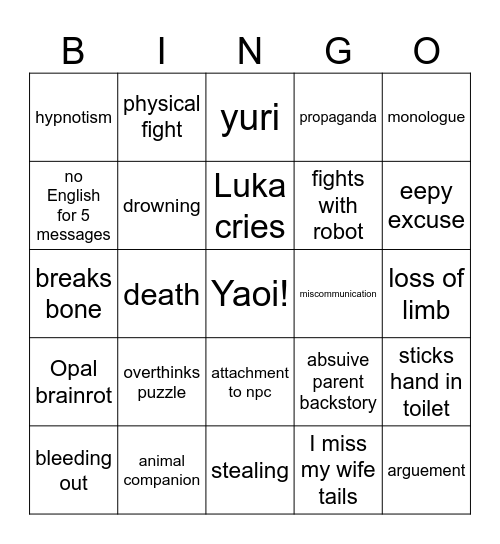 DR Bingo! Bingo Card