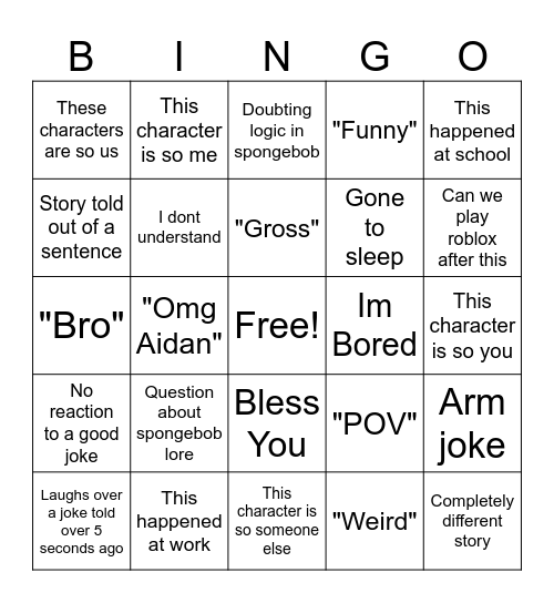 Spongebob with krissy Bingo Card