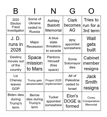 Trump 2nd Term Bingo Card