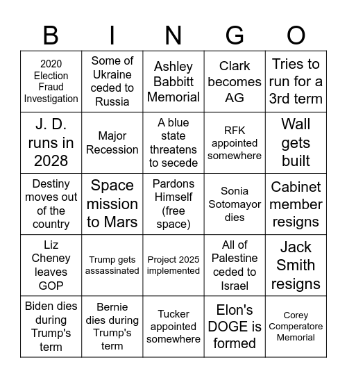 Trump 2nd Term Bingo Card