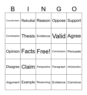 Argumentative Essay Bingo Card