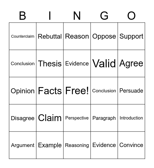 Argumentative Essay Bingo Card