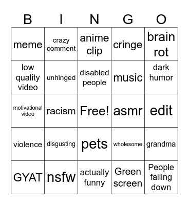 reels Bingo Card