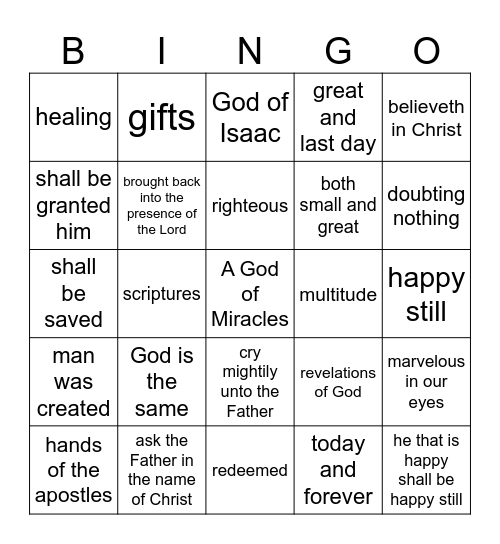 Mormon 9 - Miracles Bingo Card