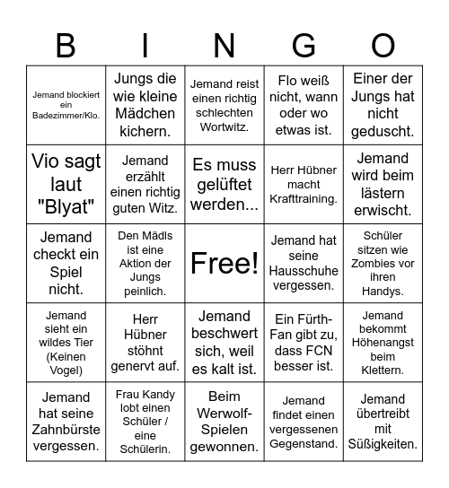 V9B Orientierungstage Bingo Card