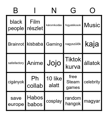 tiktok bingo Card