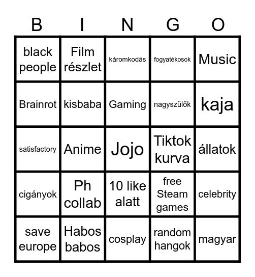 tiktok bingo Card