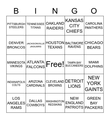 FOOTBALL BINGO Card
