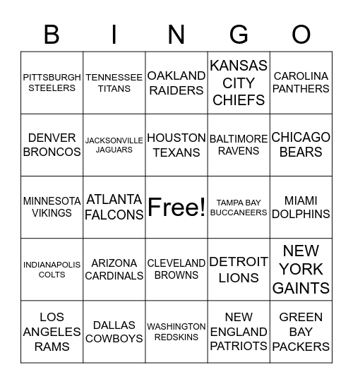 FOOTBALL BINGO Card