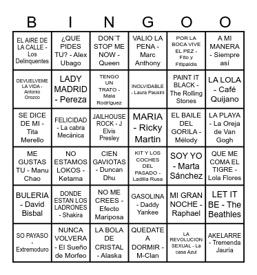 Bingo Musical 2 Bingo Card