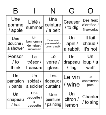 National French Week Bingo Card
