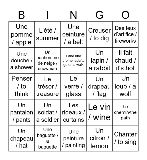 National French Week Bingo Card