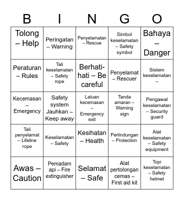 Keselamatan Bingo Card