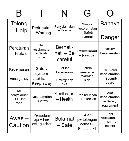 Keselamatan Bingo Card