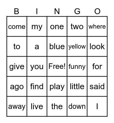 Heart Word Bingo Card