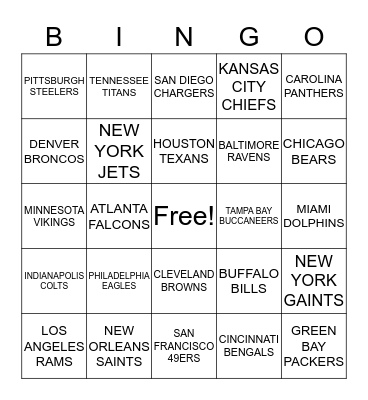 FOOTBALL BINGO Card