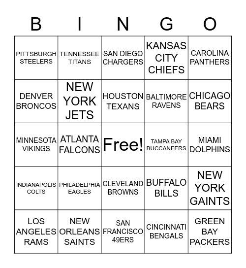 FOOTBALL BINGO Card