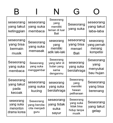 Getting to Know You Bingo Card