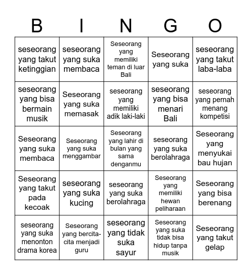 Getting to Know You Bingo Card