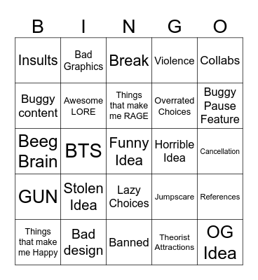 The Things Cowsy Powsy Did! Bingo Card