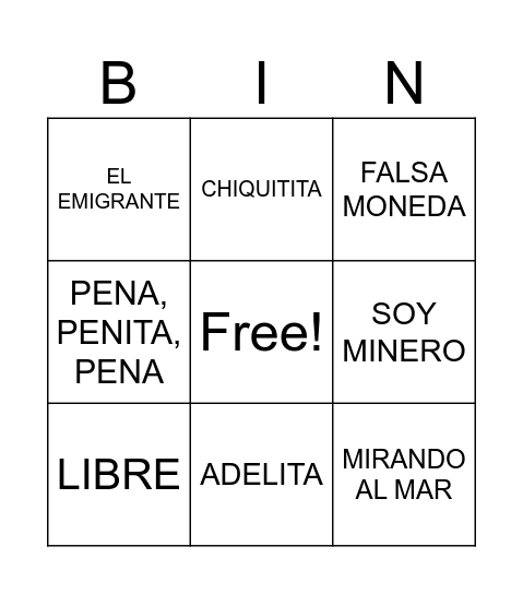 BINGO MUSICAL Bingo Card