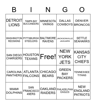 FOOTBALL BINGO Card
