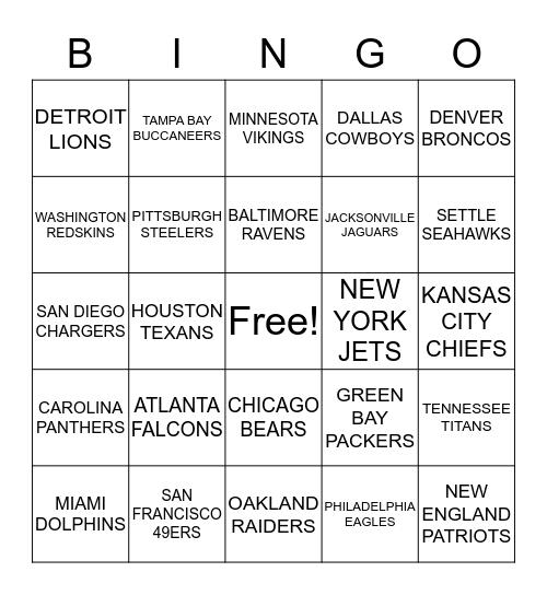 FOOTBALL BINGO Card