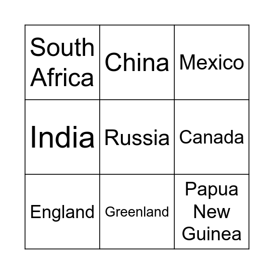 Latitude and Longitude Bingo Card