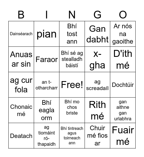 Timpiste Bingo Card