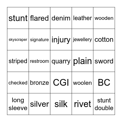 Clothes etc Kvarta Bingo Card