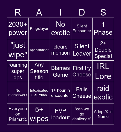 LFG Bingo Card