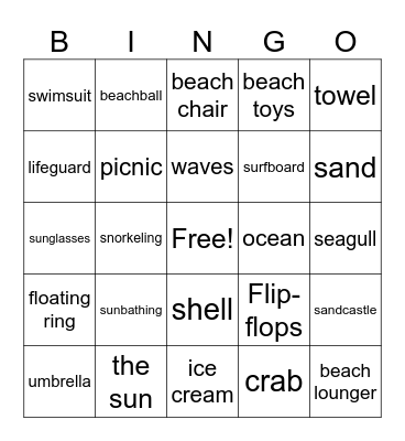 Repeat all about the Beach Bingo Card