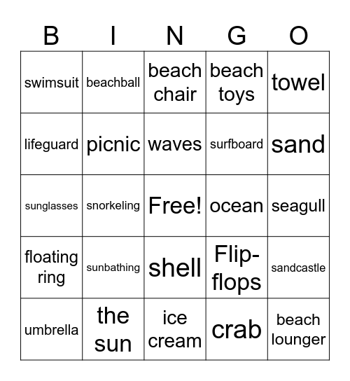 Repeat all about the Beach Bingo Card