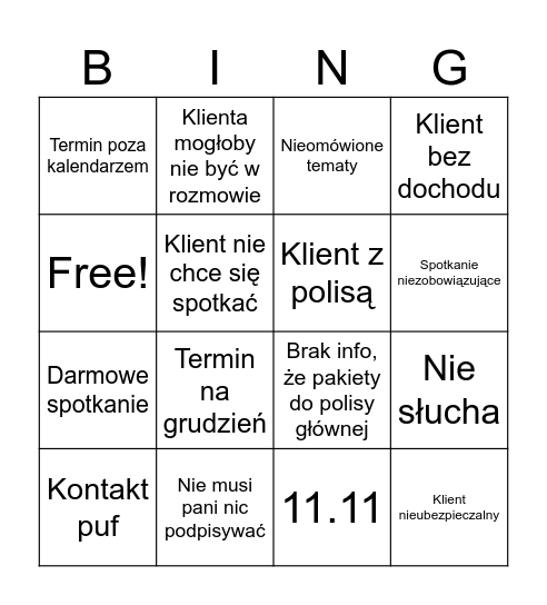 Jakość Bingo Card