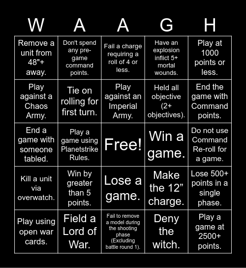 8th Edition Cry for Help Bingo Card