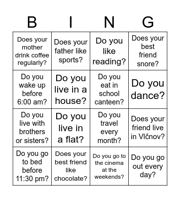 Present Simple Bingo Card