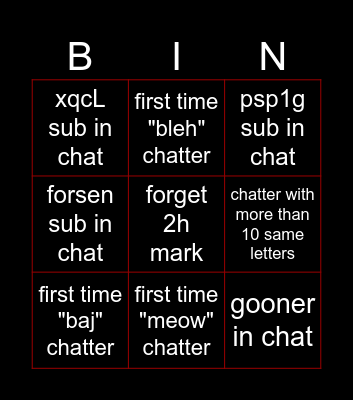 Untitled Bingo Card