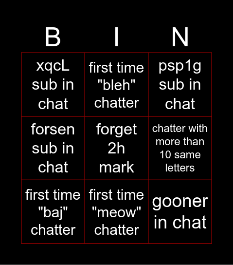 Untitled Bingo Card