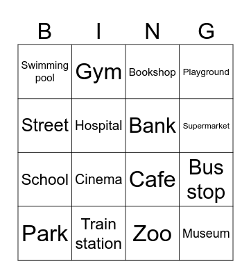 Places in a town Bingo Card