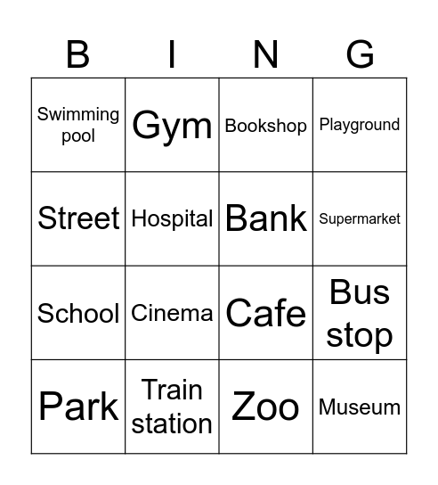 Places in a town Bingo Card