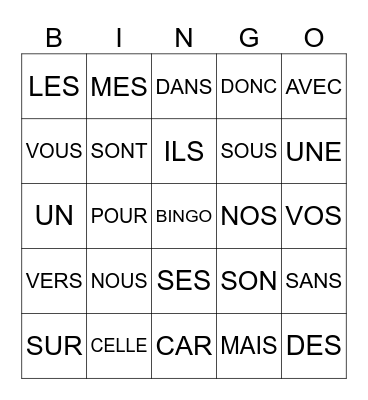MOTS OUTILS Bingo Card