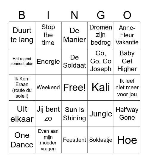 HG muziekbingo Card
