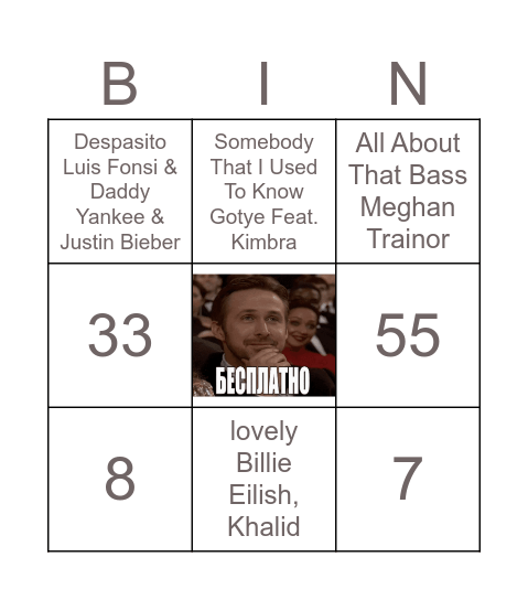 Музыкальное лото! Bingo Card