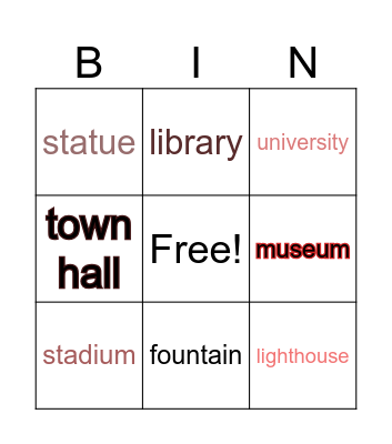 Landmarks Bingo Card