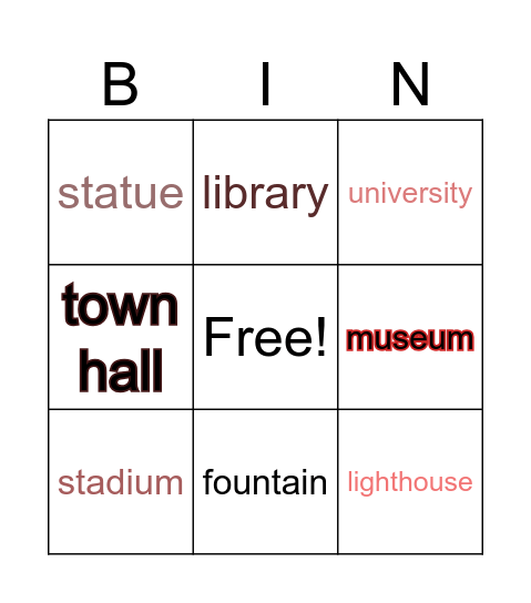 Landmarks Bingo Card