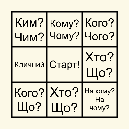 ВІдмінювання іменників Bingo Card