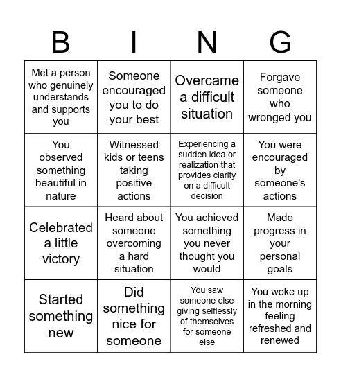 What gives you hope? Bingo Card