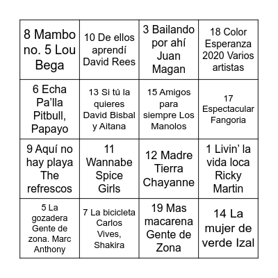 Bingo musical Bingo Card
