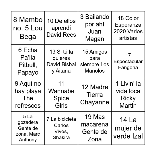 Bingo musical Bingo Card